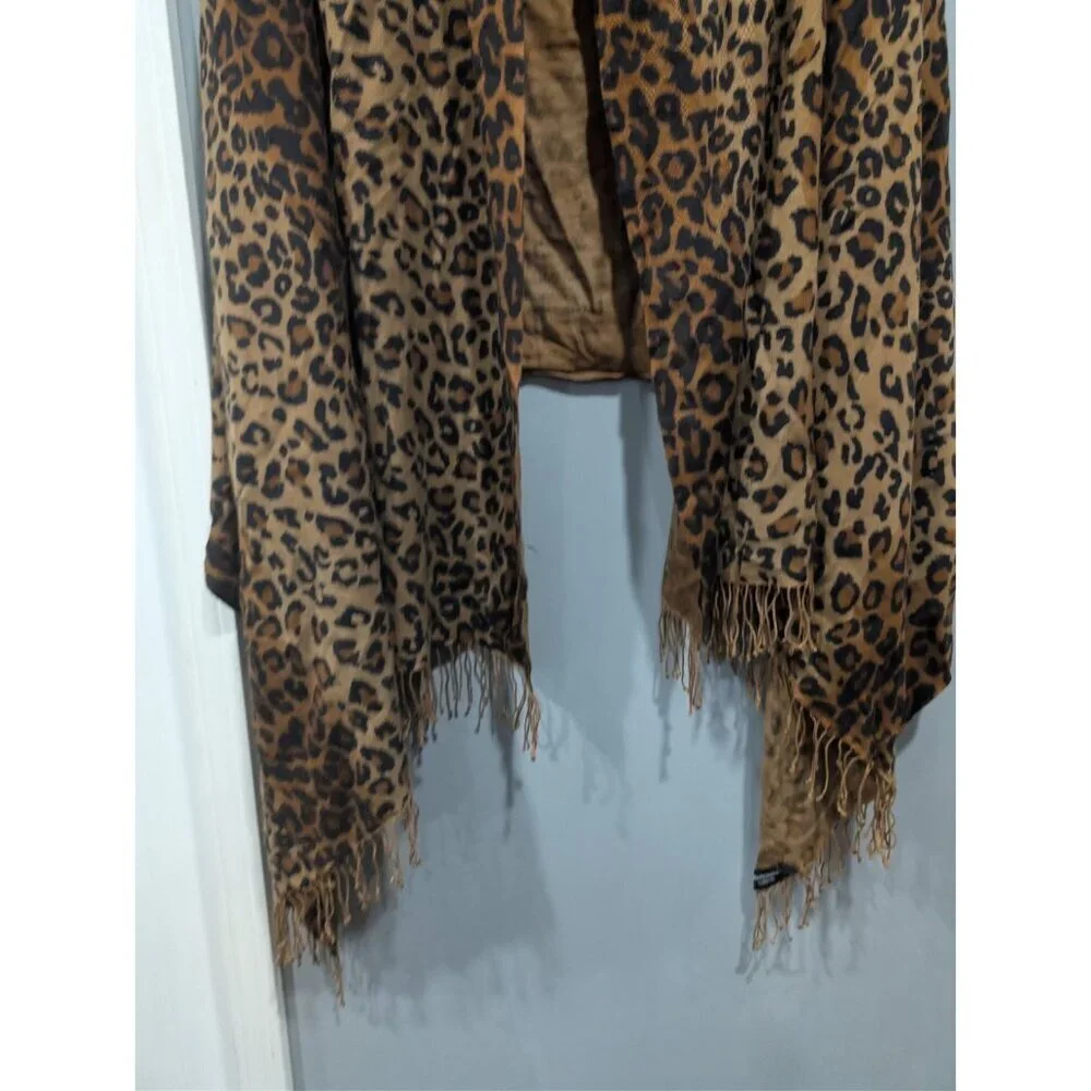 Tashia Pashmina London Women's Leopard Print Shawl Scarf Cashmere Silk Fringe